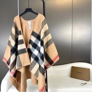 Burberry Women's Check Cape - Tan, Black, and Red